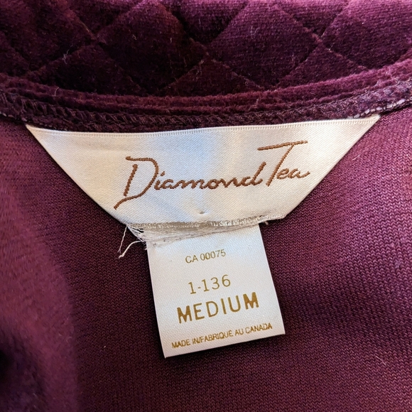 Diamond Tea Vintage Burgundy Red Velvet Velour Long Robe - Picture 6 of 9